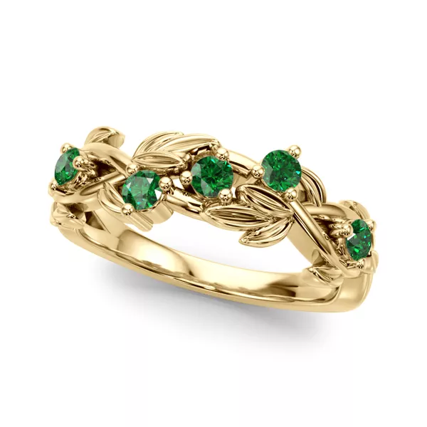 Flamenco Emerald Twisted Vine & Leaf Wedding Band