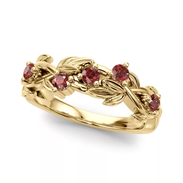 Flamenco Ruby Twisted Vine & Leaf Wedding Band