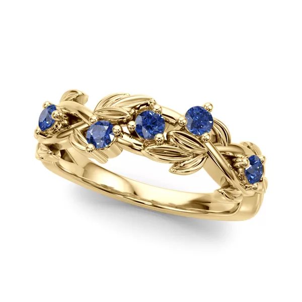Flamenco Sapphire Twisted Vine & Leaf Wedding Band