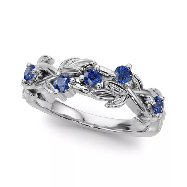 Flamenco Sapphire Twisted Vine & Leaf Wedding Band