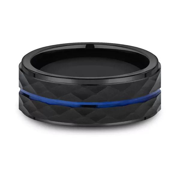 Black Cobalt Faceted Blue-Line Comfort-Fit Band (8mm)