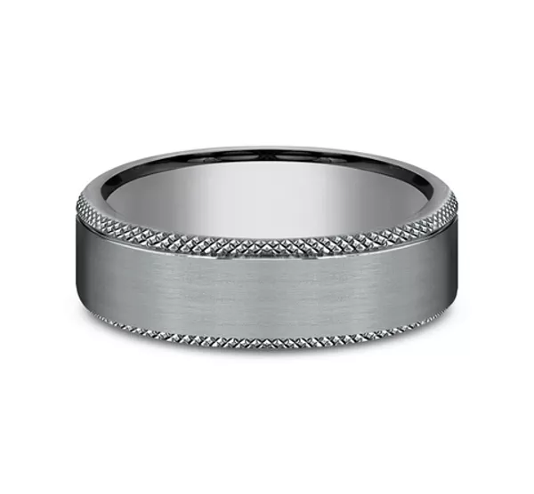 Satin Grey Tantalum Knurled Edge Comfort Fit Band (6.5mm)