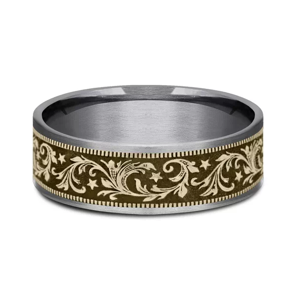 Noir Star Engraved Two-Tone Comfort-Fit Band (7.5mm)