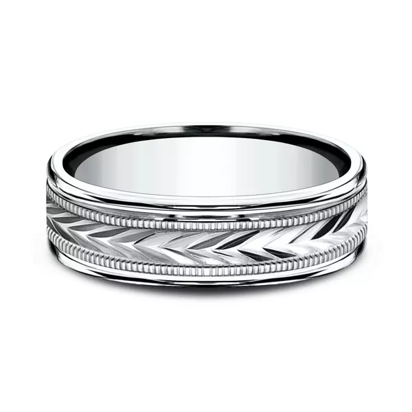 Etched Grain Beveled Edge Lightweight Comfort-Fit Band (6.5mm)