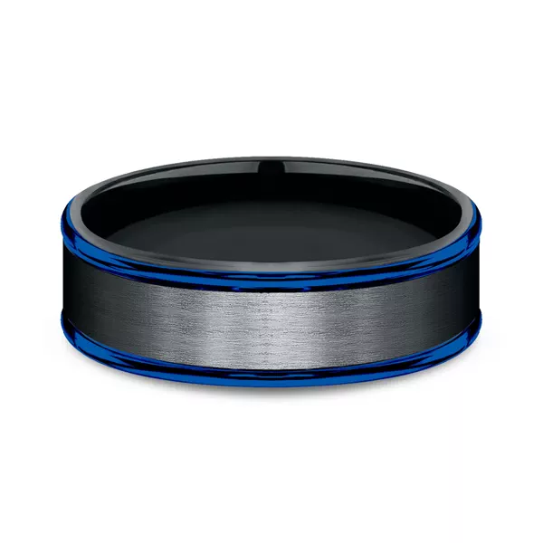 Black Cobalt Blue-Edge Comfort-Fit Band (7mm)