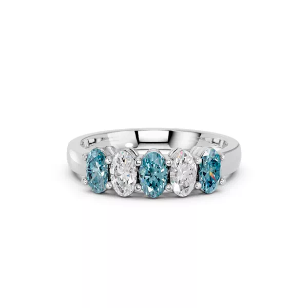 Blue & White Lab Diamond Five-Stone Oval Band (1 ct. tw.)