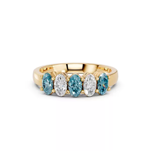 Blue & White Lab Diamond Five-Stone Oval Band (1 ct. tw.)