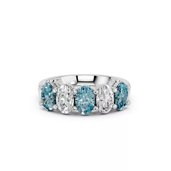 Blue & White Lab Diamond Five-Stone Oval Band (2 ct. tw.)