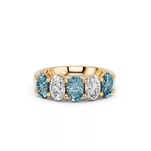 Blue & White Lab Diamond Five-Stone Oval Band (2 ct. tw.)