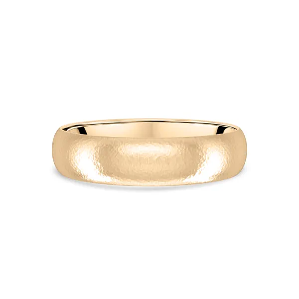 Men’s Wedding Band Hammered Satin Dome Comfort Fit Band (5mm)