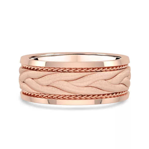 Hand-Engraved Wave Rope Edge Comfort Fit Band (8mm)