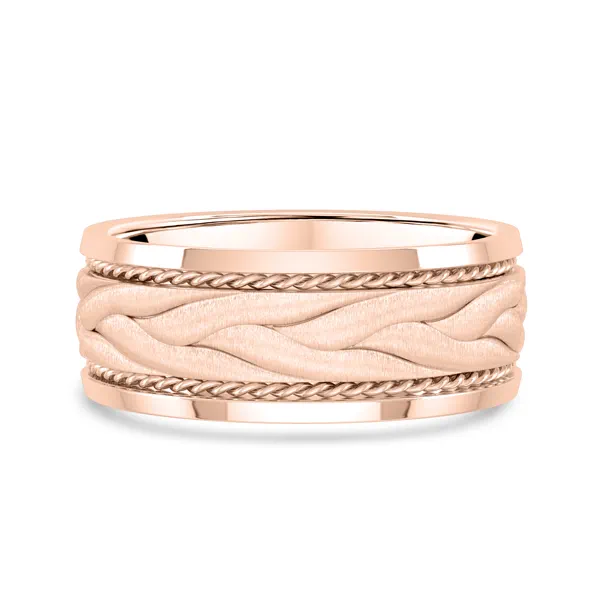 Hand-Engraved Wave Rope Edge Comfort Fit Band (8mm)
