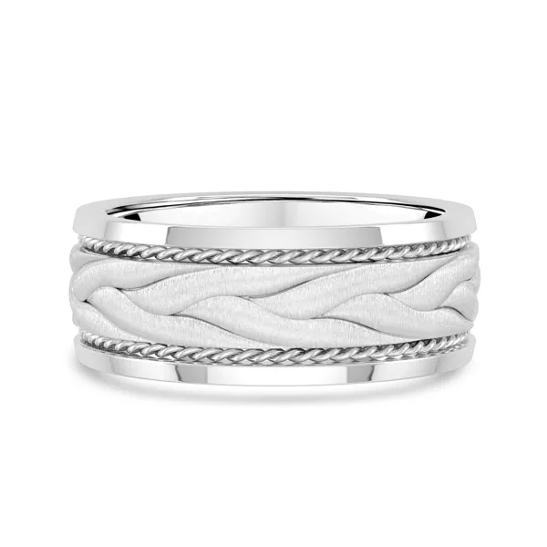 Hand-Engraved Wave Rope Edge Comfort Fit Band (8mm)