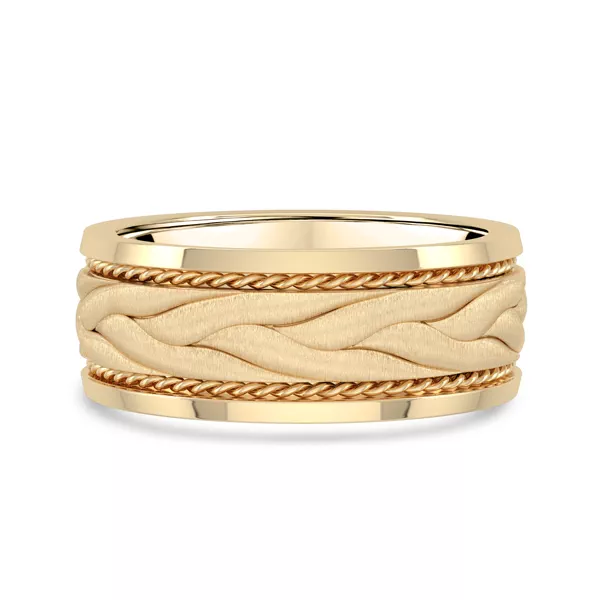 Hand-Engraved Wave Rope Edge Comfort Fit Band (8mm)