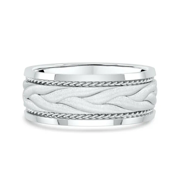 Hand-Engraved Wave Rope Edge Comfort Fit Band (8mm)