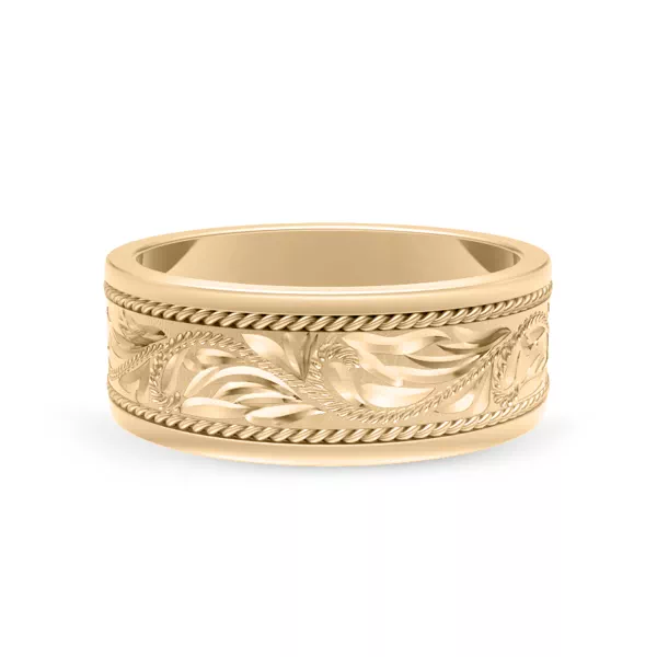 Hand-Engraved Scroll Rope Edge Comfort Fit Band (8mm)