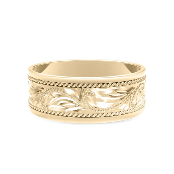 Hand-Engraved Scroll Rope Edge Comfort Fit Band (8mm)
