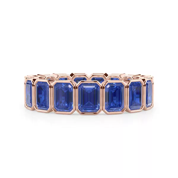 Lab Sapphire Emerald-Cut Bezel Set Eternity Ring