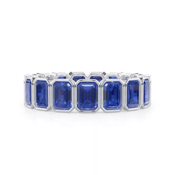 Lab Sapphire Emerald-Cut Bezel Set Eternity Ring