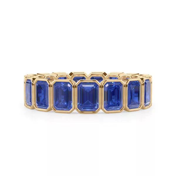 Lab Sapphire Emerald-Cut Bezel Set Eternity Ring