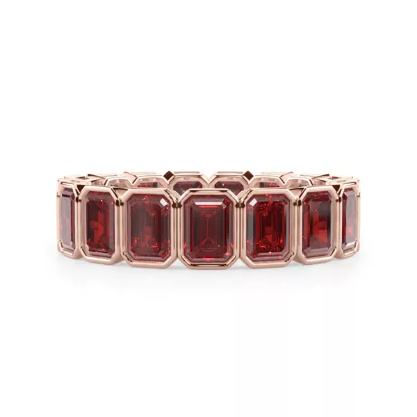 Lab Ruby Emerald-Cut Bezel Set Eternity Ring