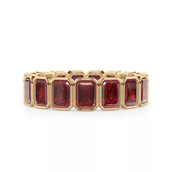 Lab Ruby Emerald-Cut Bezel Set Eternity Ring