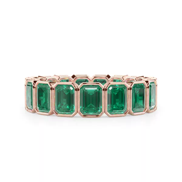 Vibrant Green Lab Emerald Emerald-Cut Bezel-Set Eternity Ring