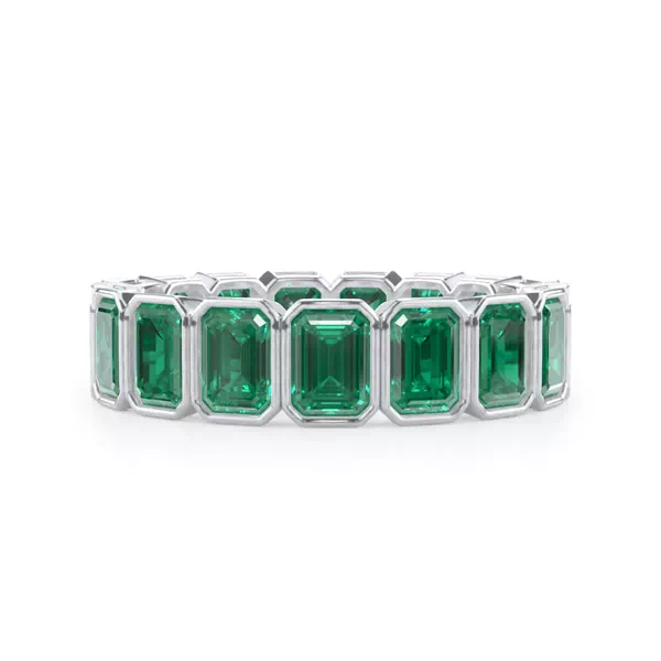 Vibrant Green Lab Emerald Emerald-Cut Bezel-Set Eternity Ring