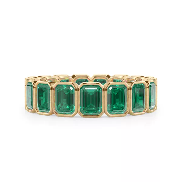 Vibrant Green Lab Emerald Emerald-Cut Bezel-Set Eternity Ring