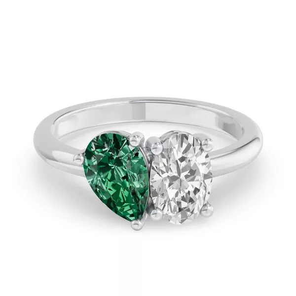 Toi Et Moi Oval Lab Diamond & Pear Emerald Ring (2.00 ct. tw.)