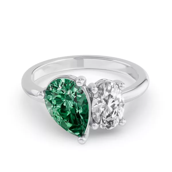Toi Et Moi Oval Lab Diamond & Pear Emerald Ring (3.00 ct. tw.)