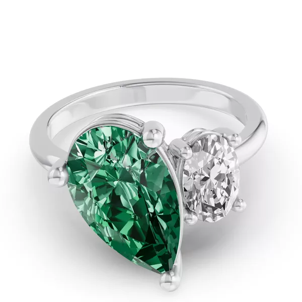 Toi Et Moi Oval Lab Diamond & Pear Emerald Ring (6.00 ct. tw.)