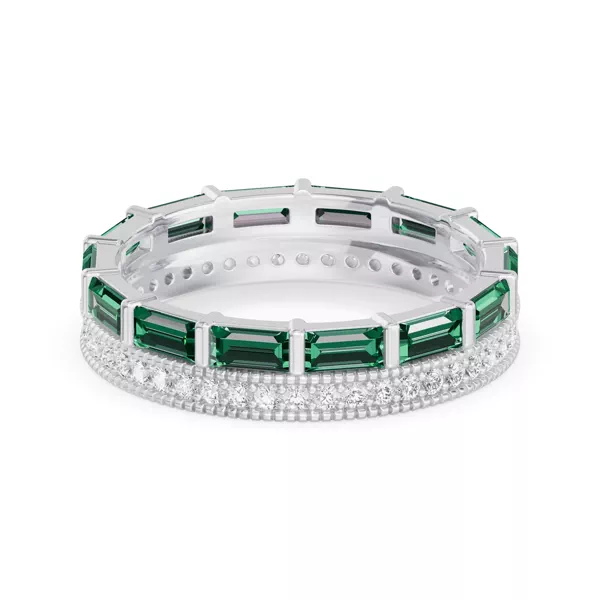 Emerald Baguette & Diamond Double Row Eternity Band