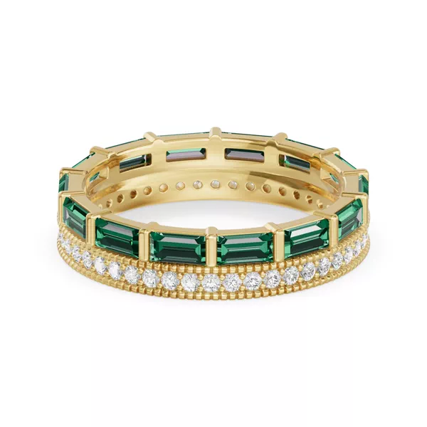 Emerald Baguette & Lab Diamond Double Row Eternity Band