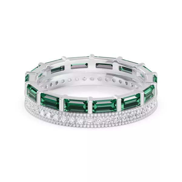 Emerald Baguette & Lab Diamond Double Row Eternity Band