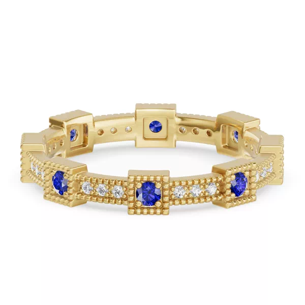 Sapphire & Lab Diamond Milgrain Eternity Band