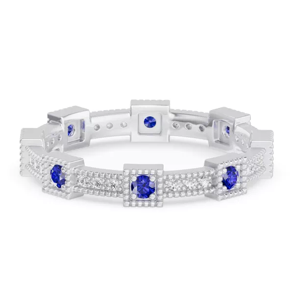 Sapphire & Lab Diamond Milgrain Eternity Band