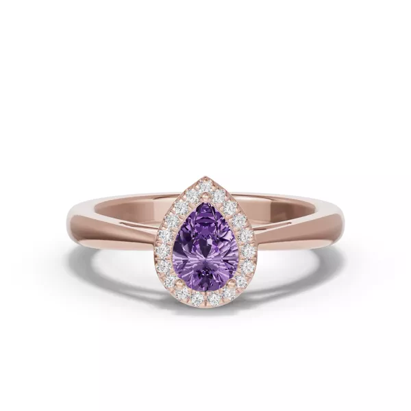 Pear Amethyst Lab Diamond Halo Ring