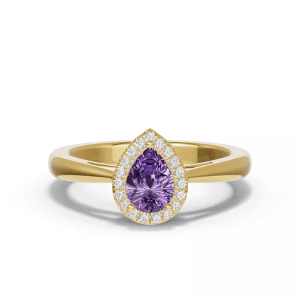 Pear Amethyst Lab Diamond Halo Ring