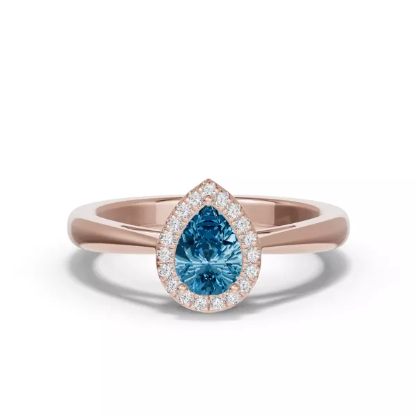 Pear Blue Topaz Lab Diamond Halo Ring