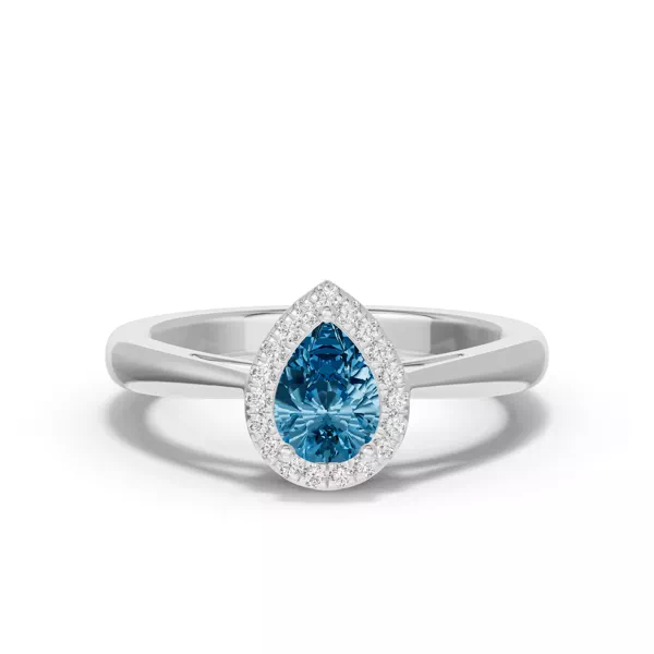 Pear Blue Topaz Lab Diamond Halo Ring