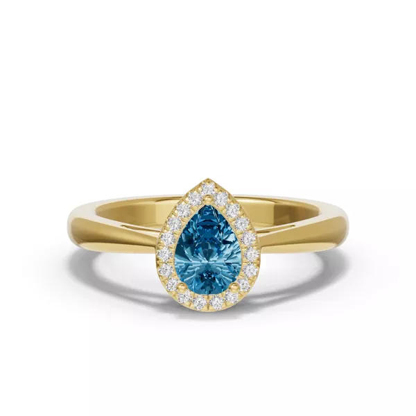 Pear Blue Topaz Lab Diamond Halo Ring