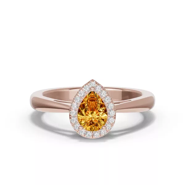 Pear Citrine Lab Diamond Halo Ring