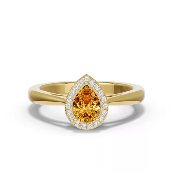 Pear Citrine Lab Diamond Halo Ring