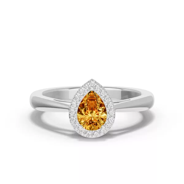 Pear Citrine Lab Diamond Halo Ring