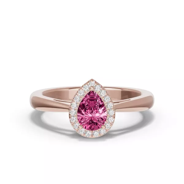 Pear Pink Tourmaline Lab Diamond Halo Ring