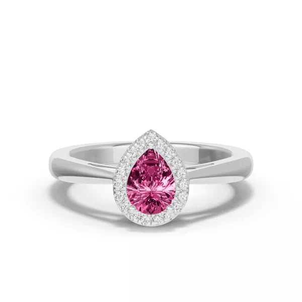 Pear Pink Tourmaline Lab Diamond Halo Ring