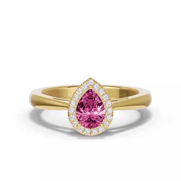 Pear Pink Tourmaline Lab Diamond Halo Ring