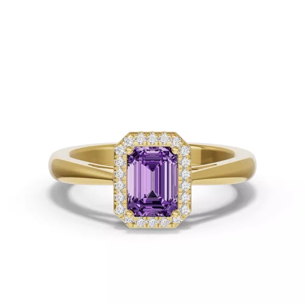 Emerald Amethyst Lab Diamond Halo Ring