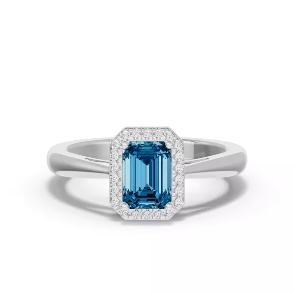 Emerald Blue Topaz Lab Diamond Halo Ring